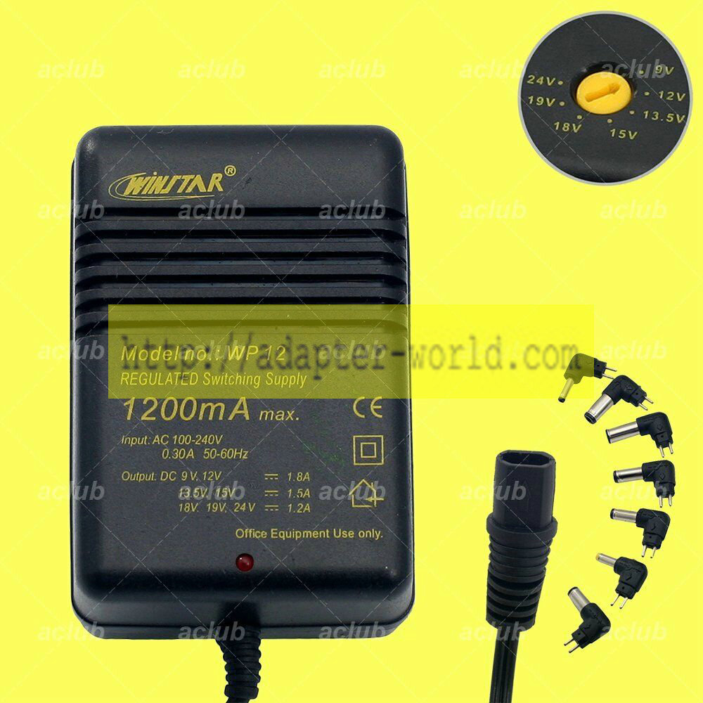 *Brand NEW* Winstar 1.2A Multi-Volt 9V-12V-13.5V-15V-18V-19V-24V AC/DC Switching WP12 Adapter Power Supply